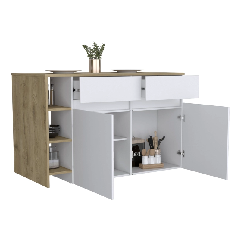 ISLA DE COCINA 2 PUERTAS 2 CAJONES BARI 90X140X70,4 CM BLANCO Y MACADAMIA - 4