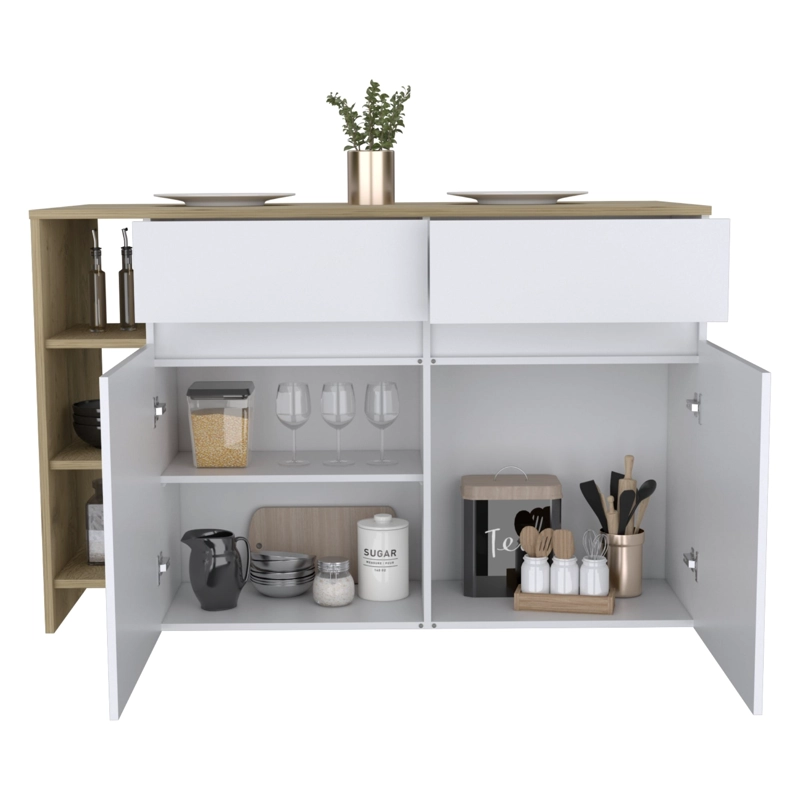 ISLA DE COCINA 2 PUERTAS 2 CAJONES BARI 90X140X70,4 CM BLANCO Y MACADAMIA - 5