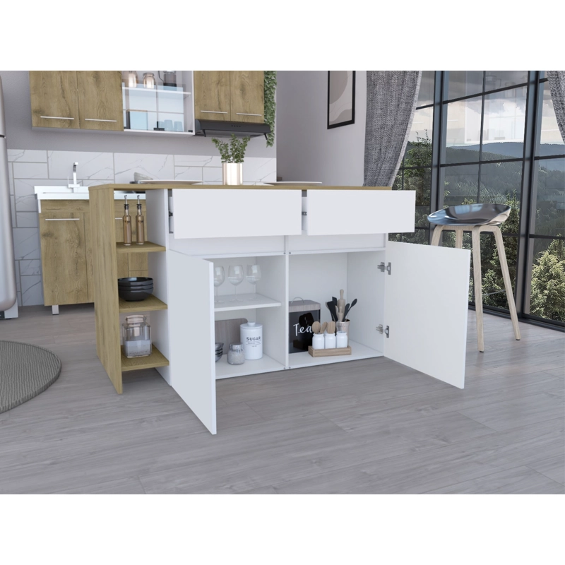 ISLA DE COCINA 2 PUERTAS 2 CAJONES BARI 90X140X70,4 CM BLANCO Y MACADAMIA - 6