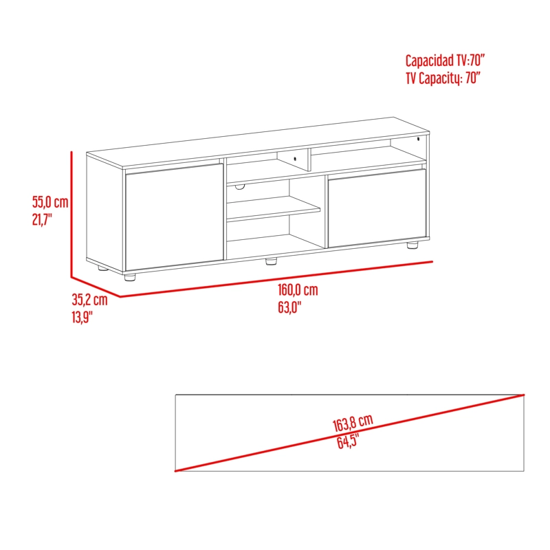 RACK TV70' PINO 2 PUERTAS 55,0X160,0X35,2 CM FRESNO EUROPEO - 7