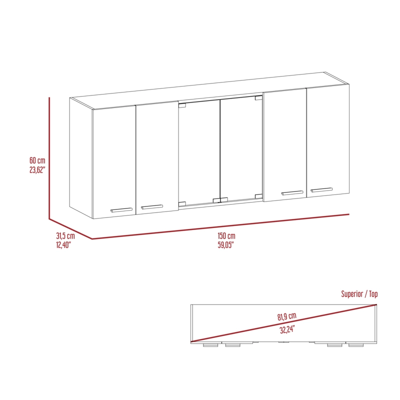 MUEBLE SUPERIOR COCINA 4 PUERTAS 2 VIDRIO 60X150X31,5 CM BLANCO - 7