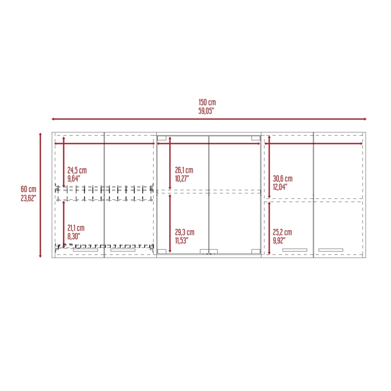 MUEBLE SUPERIOR COCINA 4 PUERTAS 2 VIDRIO 60X150X31,5 CM BLANCO - 8