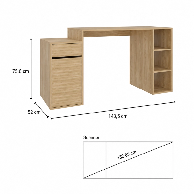 ESCRITORIO RECTO ALMA 1 CAJON 1 PUERTA  75,6X143,5X52 CM DUNA - 7