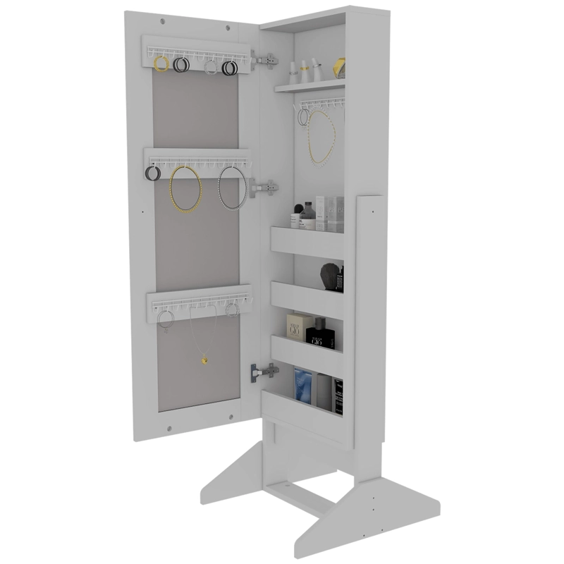 JOYERO 1 PUERTA PRISMA CON ESPEJO INTEGRADO Y GANCHOS BLANCO - 2