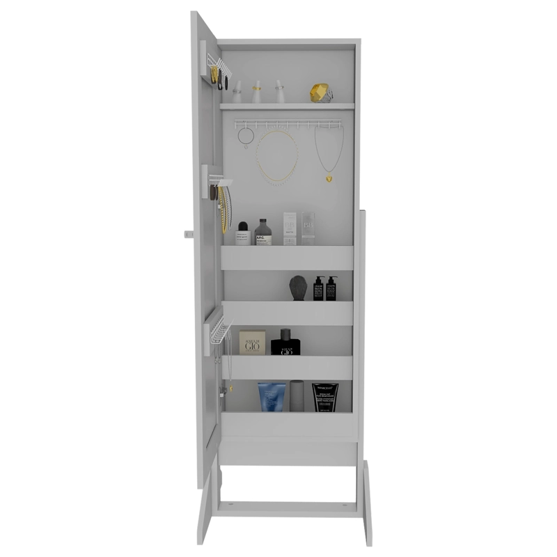 JOYERO 1 PUERTA PRISMA CON ESPEJO INTEGRADO Y GANCHOS BLANCO - 3