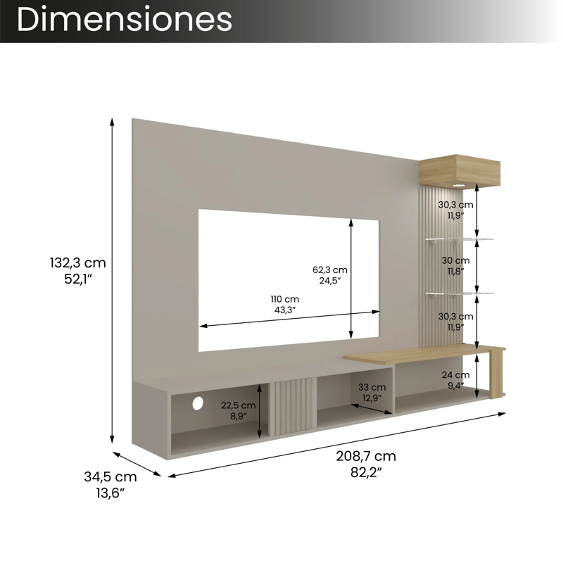 PANEL TV70' 2 PUERTAS ISOLDE 132,3X208,7X34,5 CM CAPRI Y FRESNO - 7