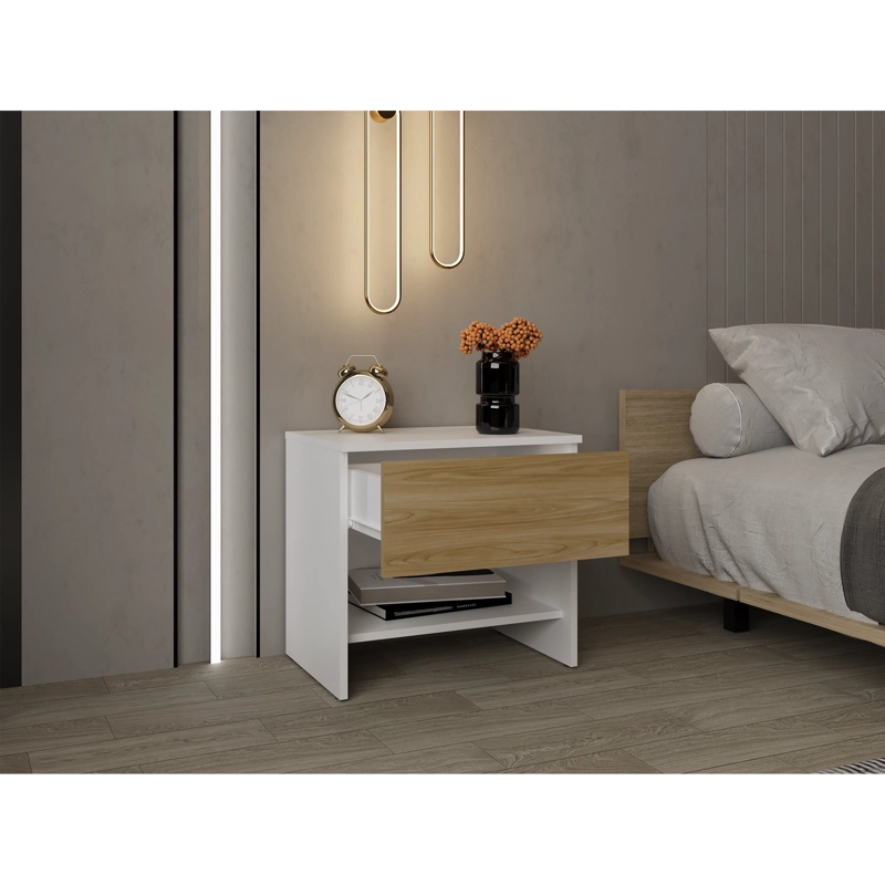 VELADOR 1 CAJON DASSEL BLANCO Y FRESNO 46,6X50,0X35,0 CM - 1