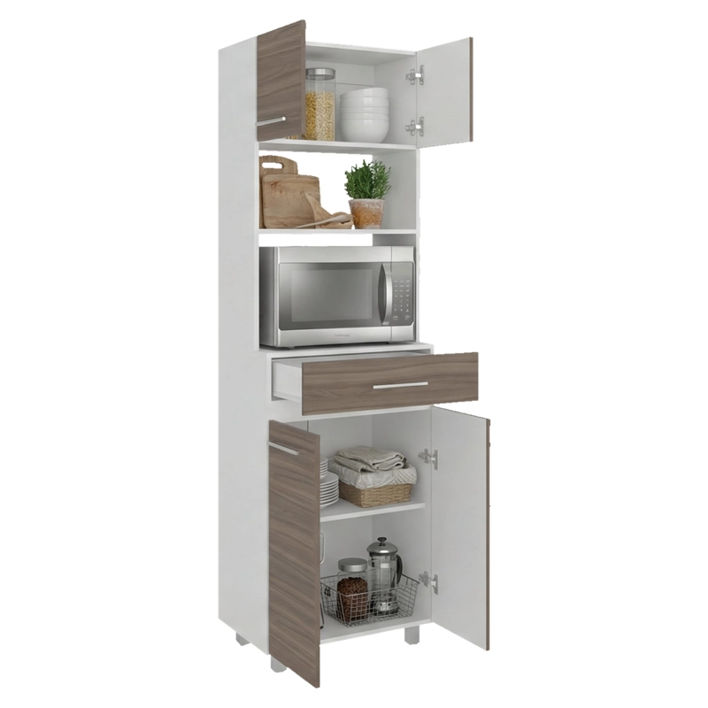 MUEBLE MICROONDAS ALTO 4 PUERTAS 1 CAJON LUNA AVELLANA Y BLANCO 201X62X40,8 CM - 5