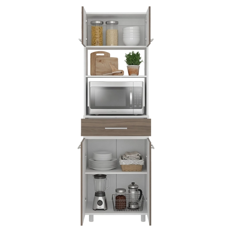MUEBLE MICROONDAS ALTO 4 PUERTAS 1 CAJON LUNA AVELLANA Y BLANCO 201X62X40,8 CM - 6
