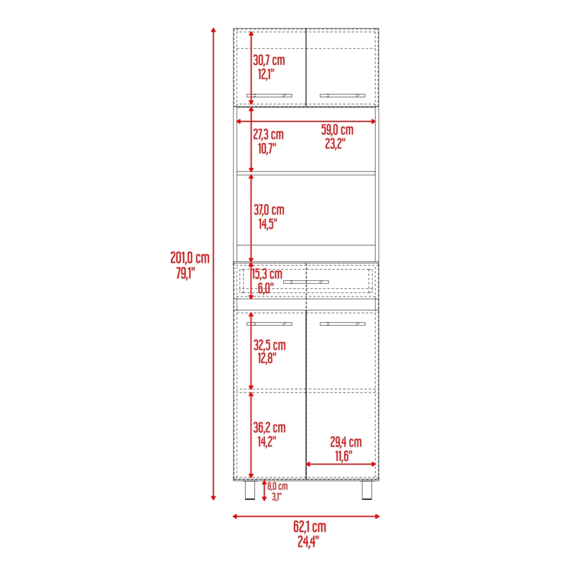 MUEBLE MICROONDAS ALTO 4 PUERTAS 1 CAJON LUNA AVELLANA Y BLANCO 201X62X40,8 CM - 8