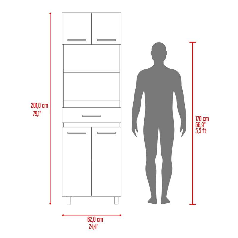 MUEBLE MICROONDAS ALTO 4 PUERTAS 1 CAJON LUNA AVELLANA Y BLANCO 201X62X40,8 CM - 9