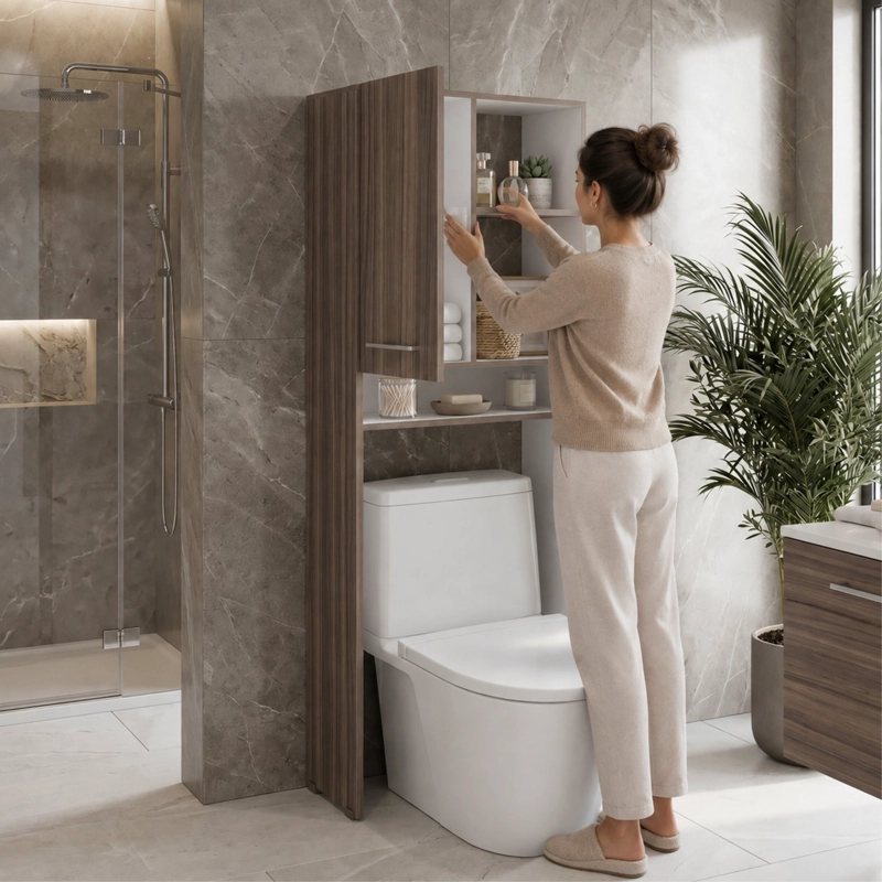 ESTANTE WC BATH-26 1 PUERTA 160X63,1X26,5 CM AVELLANA Y BLANCO - 8