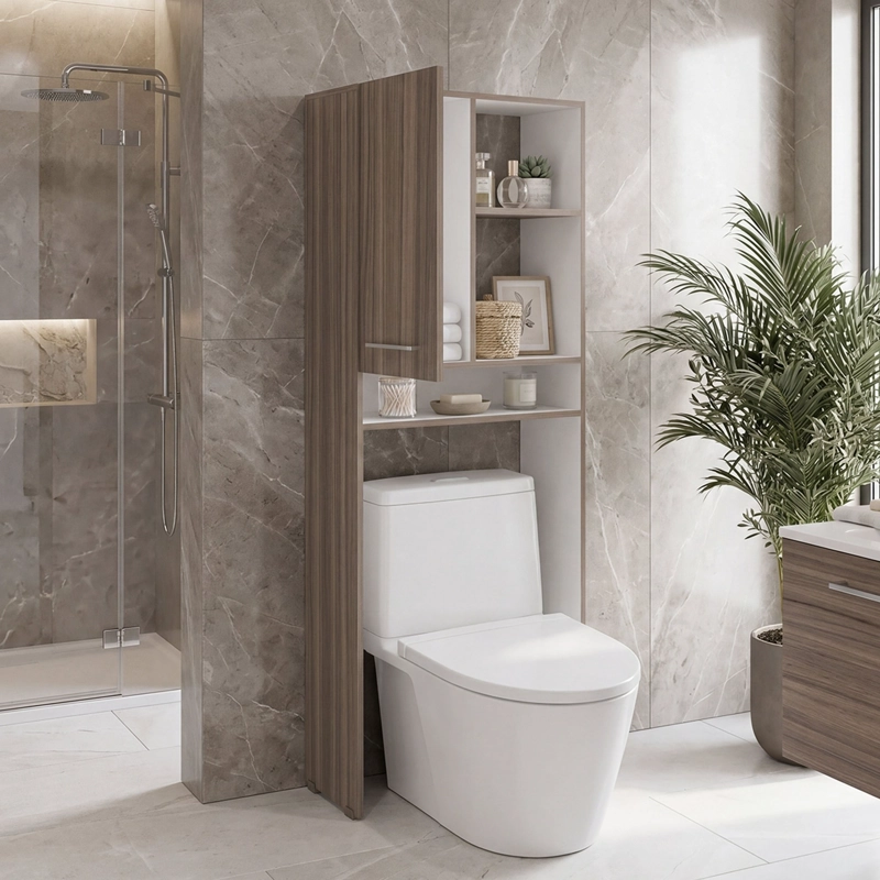 ESTANTE WC BATH-26 1 PUERTA 160X63,1X26,5 CM AVELLANA Y BLANCO - 3
