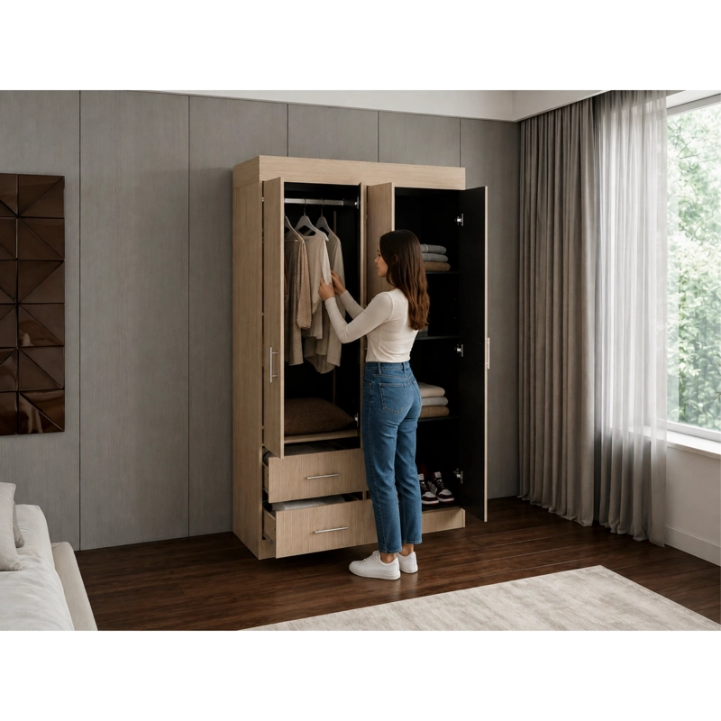 CLOSET 4 PUERTAS 2 CAJONES HOUSTON 180X90X47,3 CM CARTAGENA Y WENGUE - 2