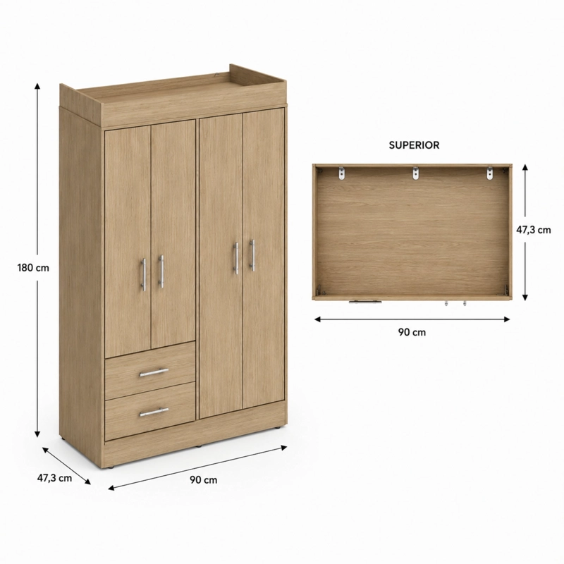 CLOSET 4 PUERTAS 2 CAJONES HOUSTON 180X90X47,3 CM CARTAGENA Y WENGUE - 6