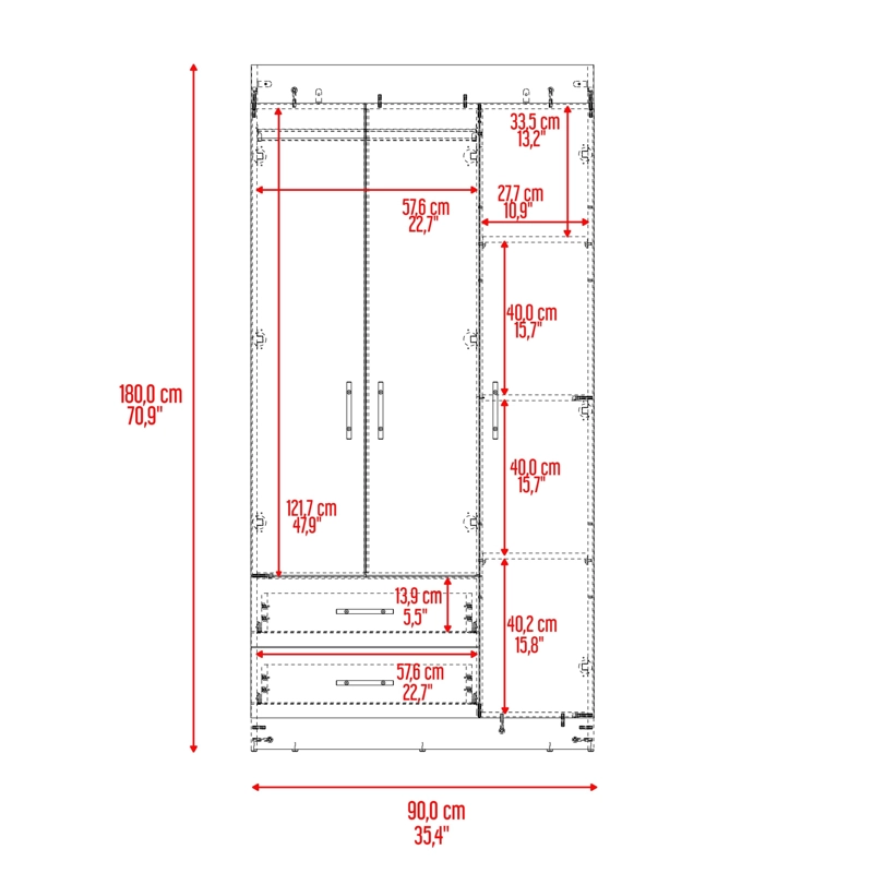 CLOSET 3 PUERTAS 2 CAJONES HOUSTON 180X90X47,3 CM CARTAGENA Y WENGUE - 7