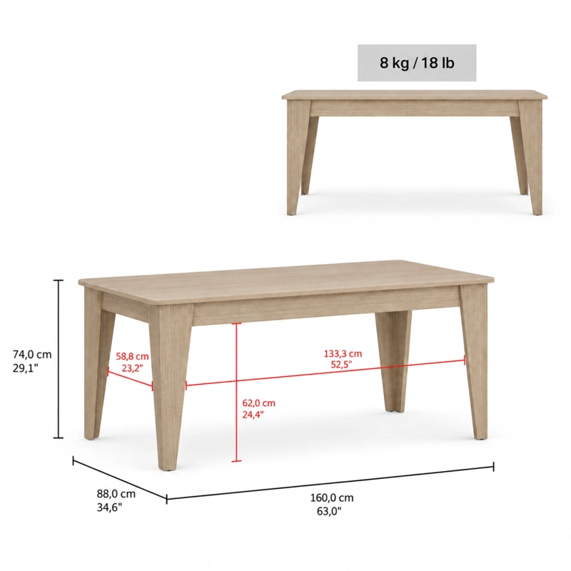 MESA DE COMEDOR TORINO AVELLANA 74X160X88 CM - 6