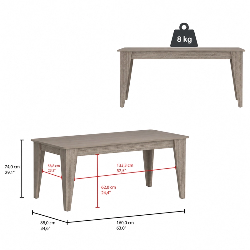 MESA DE COMEDOR TORINO AVELLANA 74X160X88 CM - 6