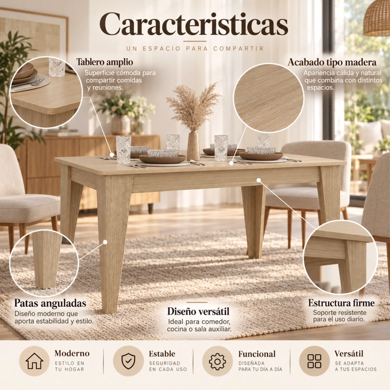 MESA DE COMEDOR TORINO AVELLANA 74X160X88 CM - 8