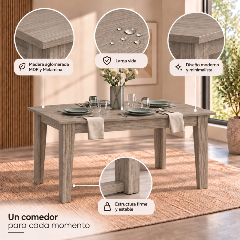 MESA DE COMEDOR TORINO AVELLANA 74X160X88 CM - 8