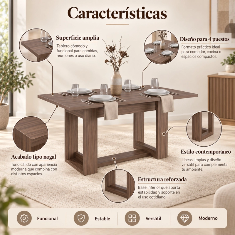 MESA DE COMEDOR VOLTERRA CARTAGENA 74X160X85 CM - 8