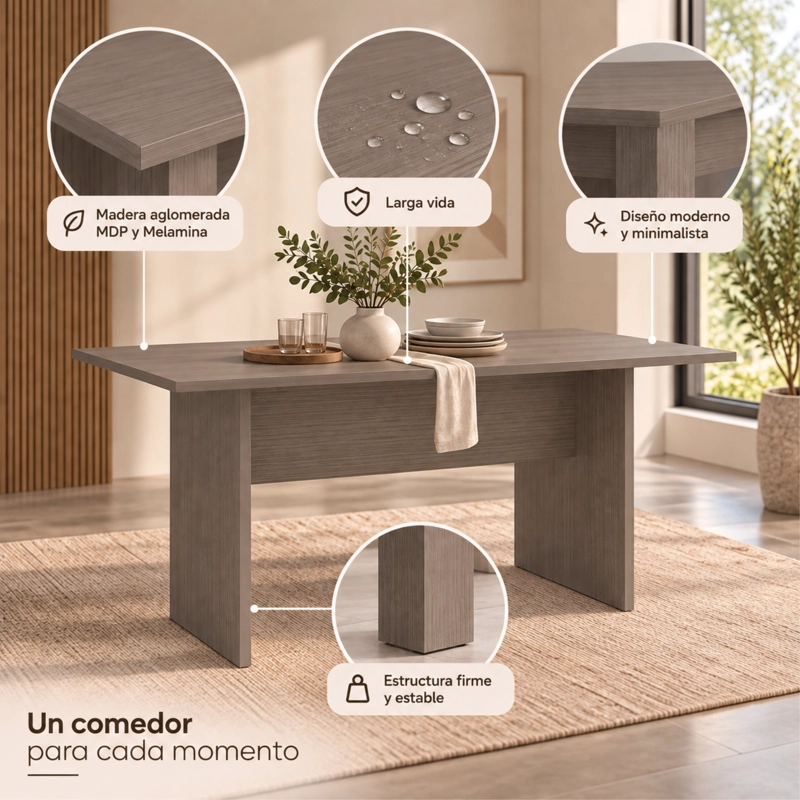 MESA DE COMEDOR BEIJING AVELLANA 74,6X160X90 CM - 8