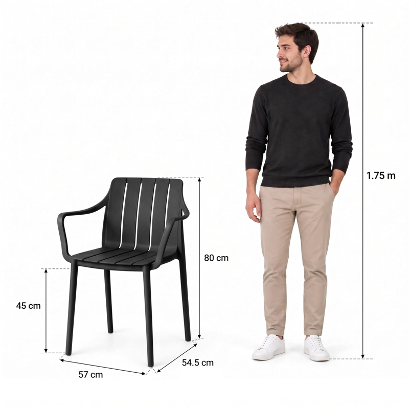 SILLA ALICE CON BRAZOS NEGRA 80,0X57,0X54,5 CM - 6