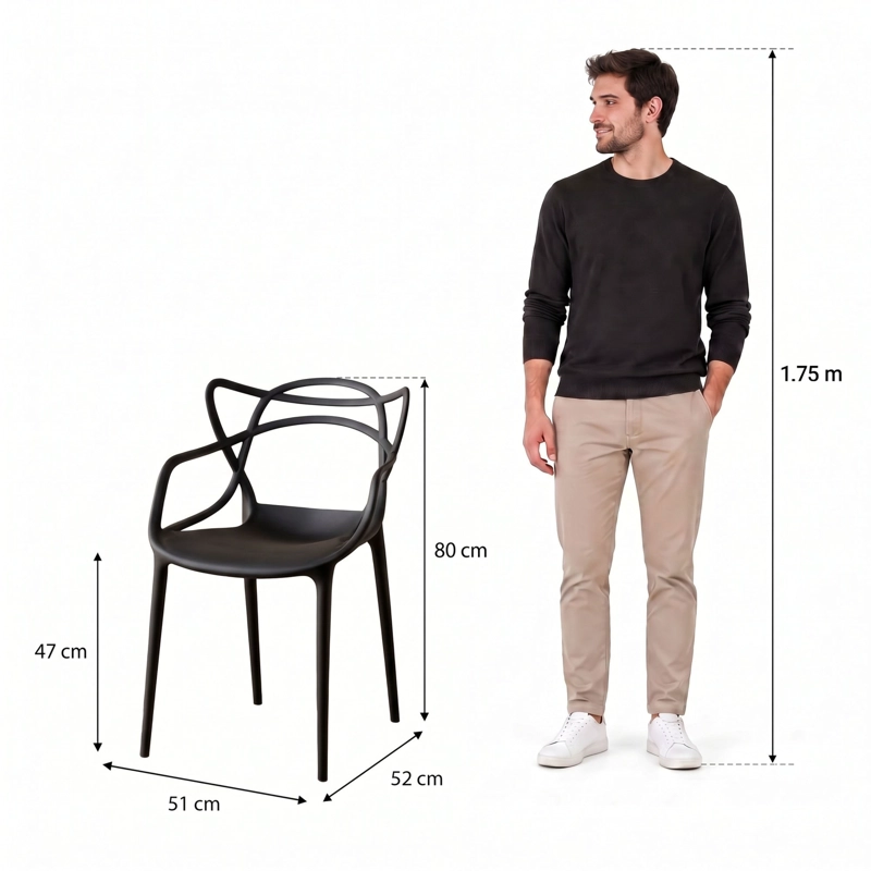 SILLA CON BRAZOS PALERMO NEGRA 80,0X51,0X52,0 CM - 6