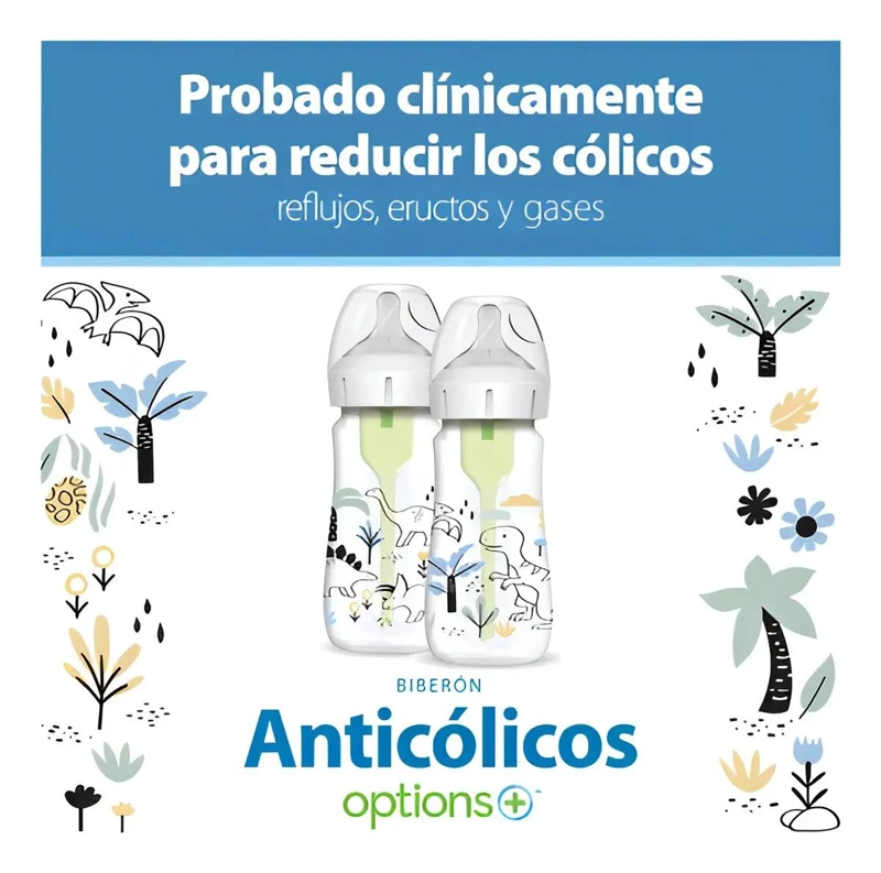 SET 2 MAMADERAS ANTICOLICOS DR. BROWN'S 270ML DINOSAURIOS - 2
