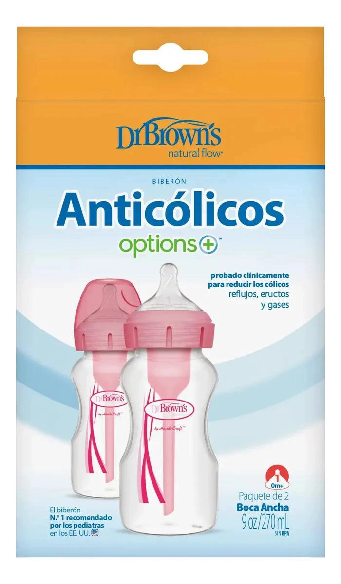 PACK 2 MAMADERAS BOCA ANCHA OPTIONS+ DR. BROWN´S 270ML ROSA - 2