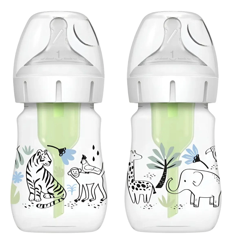 PACK 2 MAMADERAS BOCA ANCHA DR. BROWN'S OPTION+ 150ML JUNGLA - 1