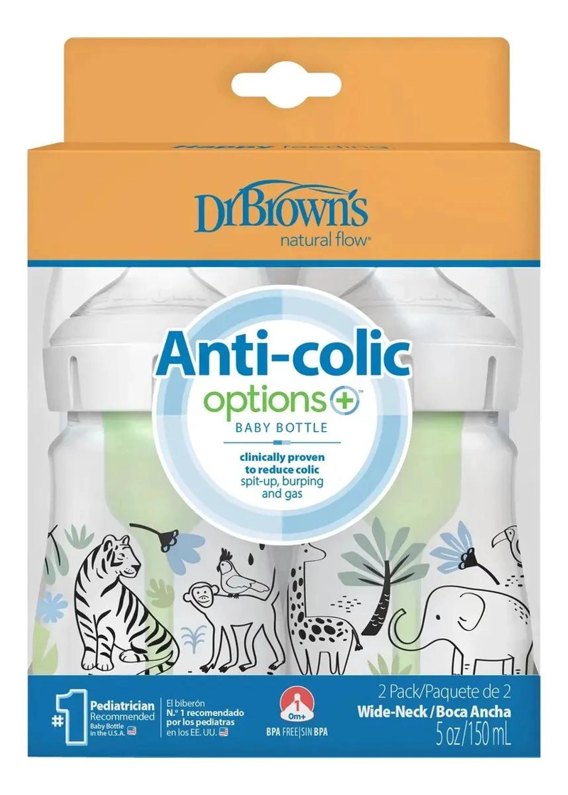 PACK 2 MAMADERAS BOCA ANCHA DR. BROWN'S OPTION+ 150ML JUNGLA - 2