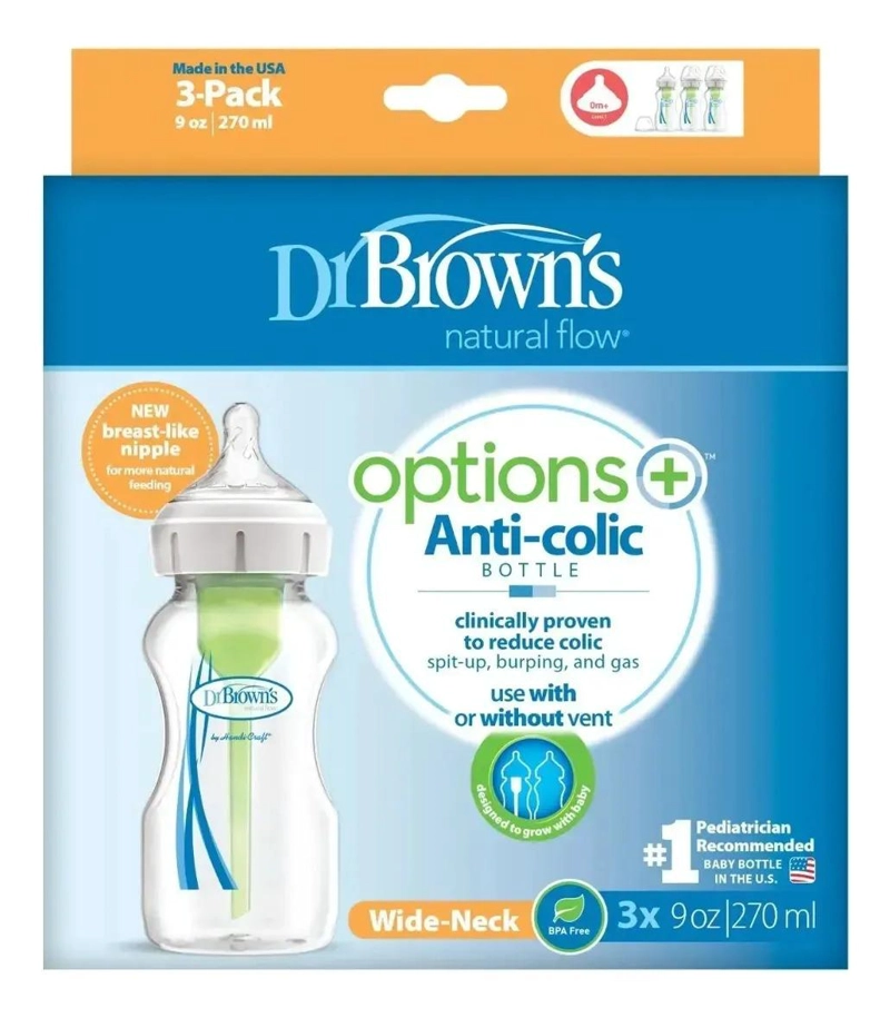 KIT 3 MAMADERAS ANTICOLICO DR. BROWN'S OPTIONS+ 270 ML - 2