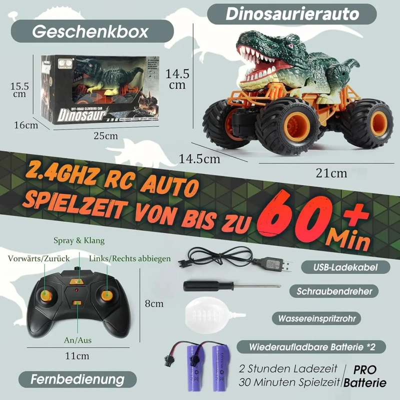 DINOSAURIO AUTO CONTROL REMOTO RECARGABLE CARRO JUGUETE NIÑO - 9