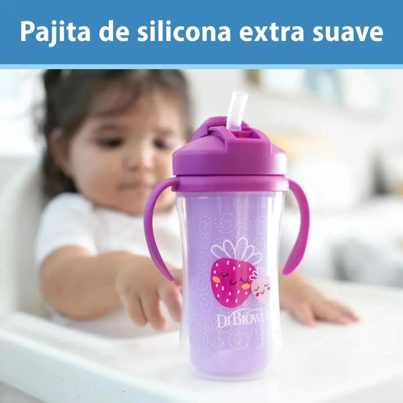 VASO TE RMICO ROSA 300ML CON PITILLO ANTIDERRAME DR. BROWN'S - 2