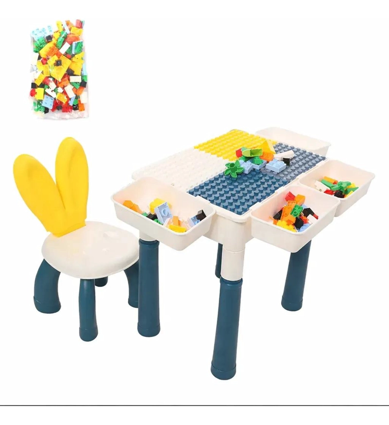 MESA Y SILLA INFANTIL CON BLOQUES DE CONSTRUCCION JUEGO NIÑO - 1