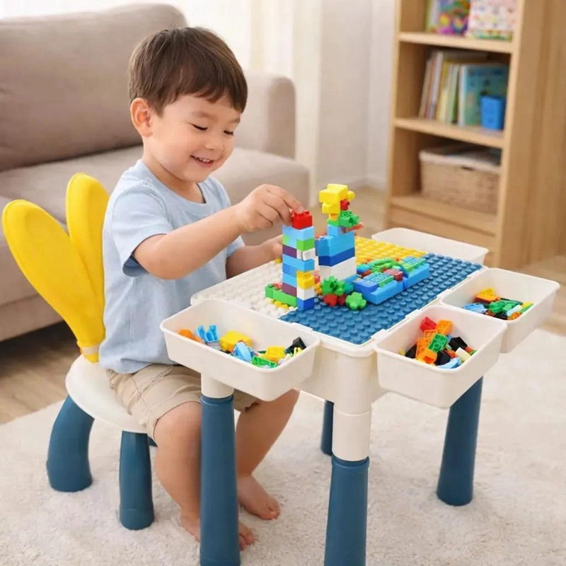 MESA Y SILLA INFANTIL CON BLOQUES DE CONSTRUCCION JUEGO NIÑO - 8