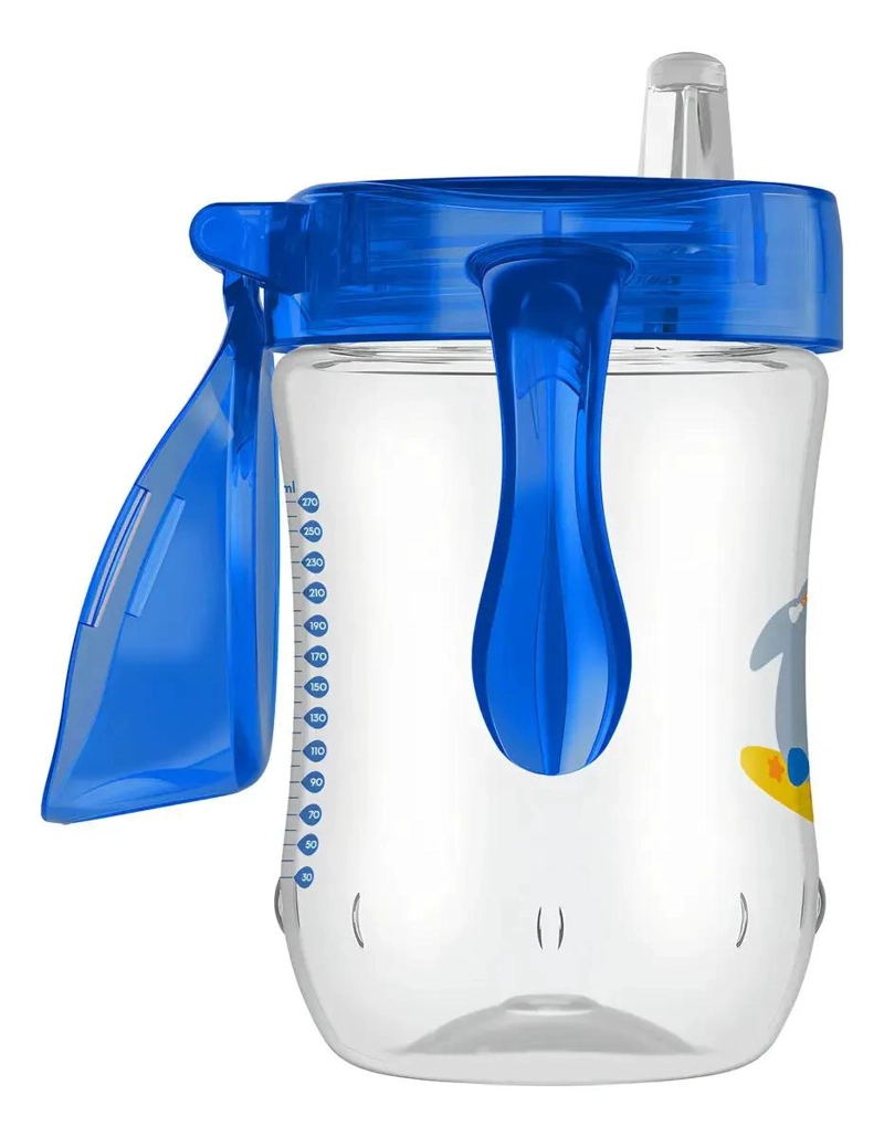 VASO ANTIDERRAME DR. BROWN'S CON ASAS SILICONA SUAVE 270ML - AZUL - 2