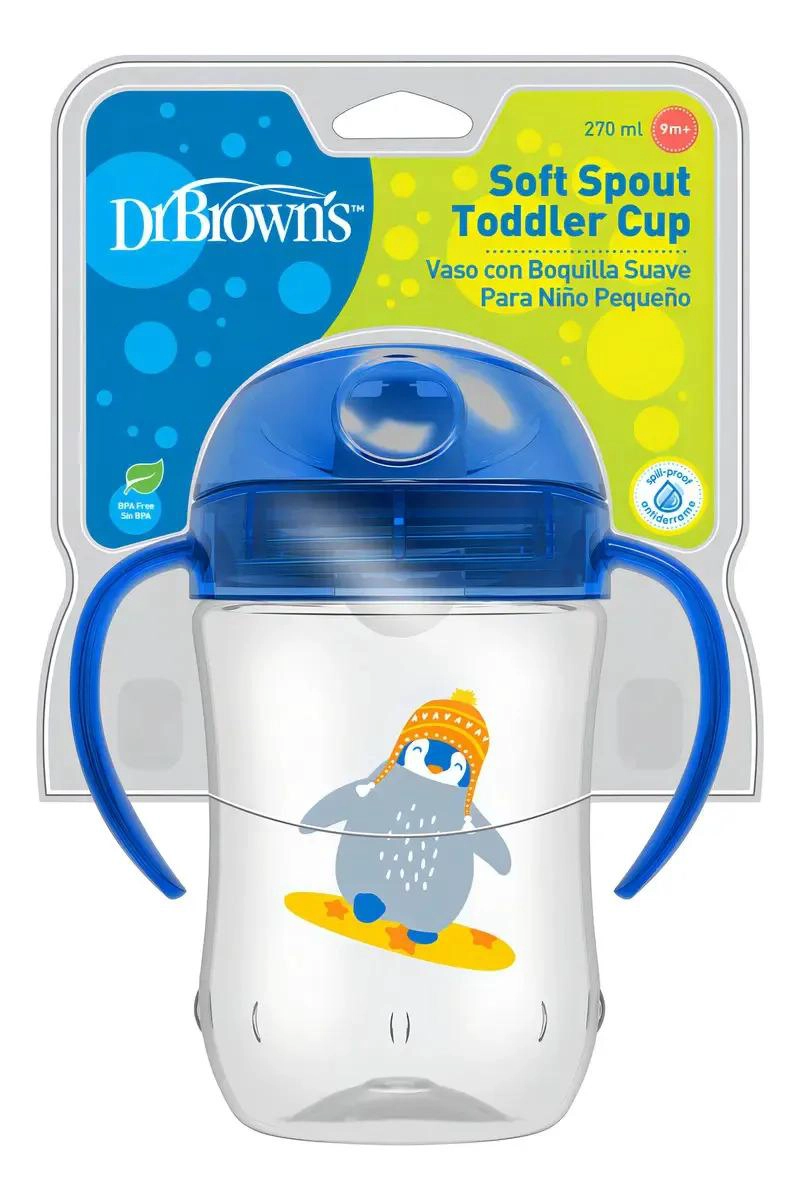 VASO ANTIDERRAME DR. BROWN'S CON ASAS SILICONA SUAVE 270ML - AZUL - 4