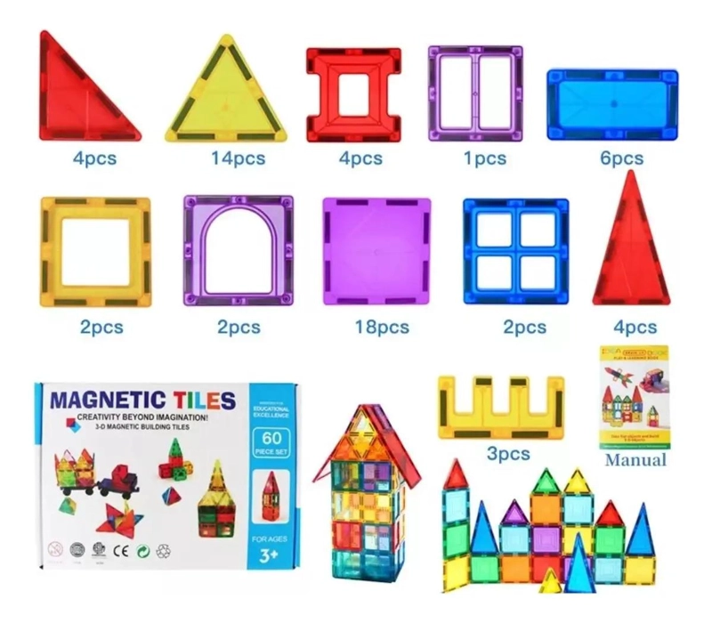 JUEGO DE BLOQUES DE CONSTRUCCION MAGNE TICOS 3D 60 PIEZAS - 2