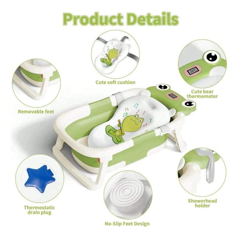 BAÑERA PLEGABLE VERDE BEBE + COJIN + TERMOMETRO, RANITA GAV - 4