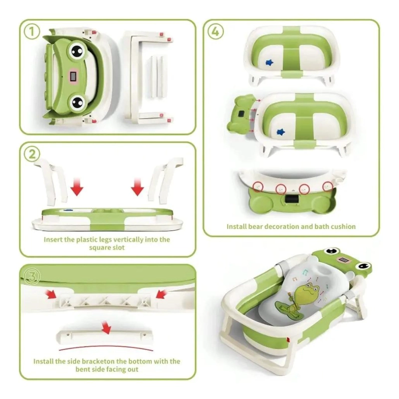 BAÑERA PLEGABLE VERDE BEBE + COJIN + TERMOMETRO, RANITA GAV - 5