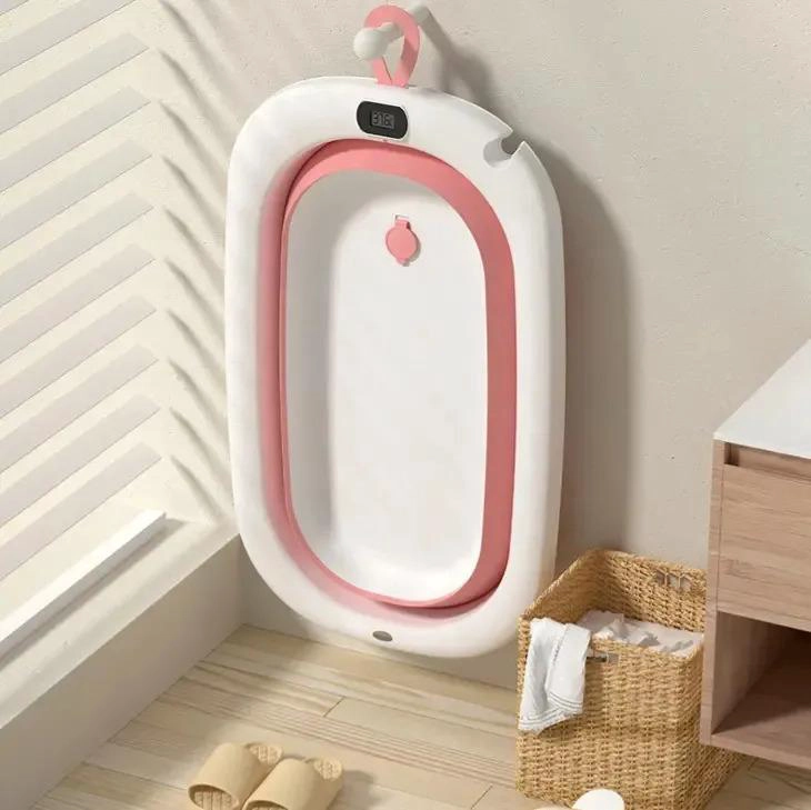 BAÑERA PLEGABLE ROSA BEBE CON TERMOMETRO + ACCESORIOS - 2