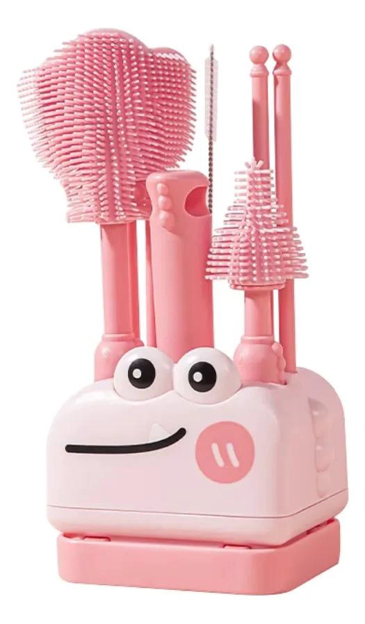 SET DE CEPILLOS ROSA PARA MAMADERA SILICONA CON ESCURRIDOR BEBE - 1