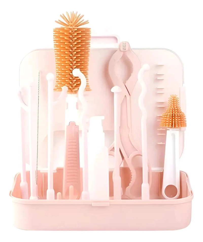 SET DE LIMPIEZA ROSA CEPILLOS PORTATIL PARA MAMADERAS BIBERONES - 3