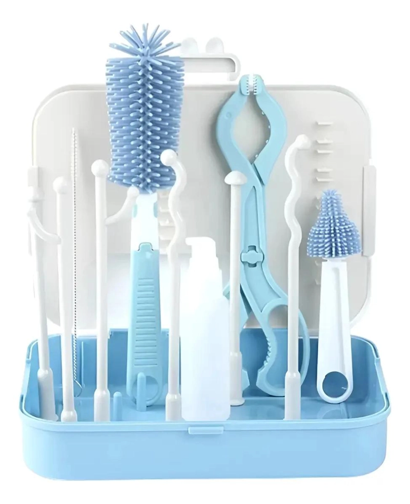 SET DE LIMPIEZA AZUL CEPILLOS PORTATIL PARA MAMADERAS BIBERONES - 1