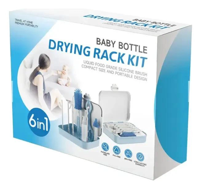 SET DE LIMPIEZA AZUL CEPILLOS PORTATIL PARA MAMADERAS BIBERONES - 2
