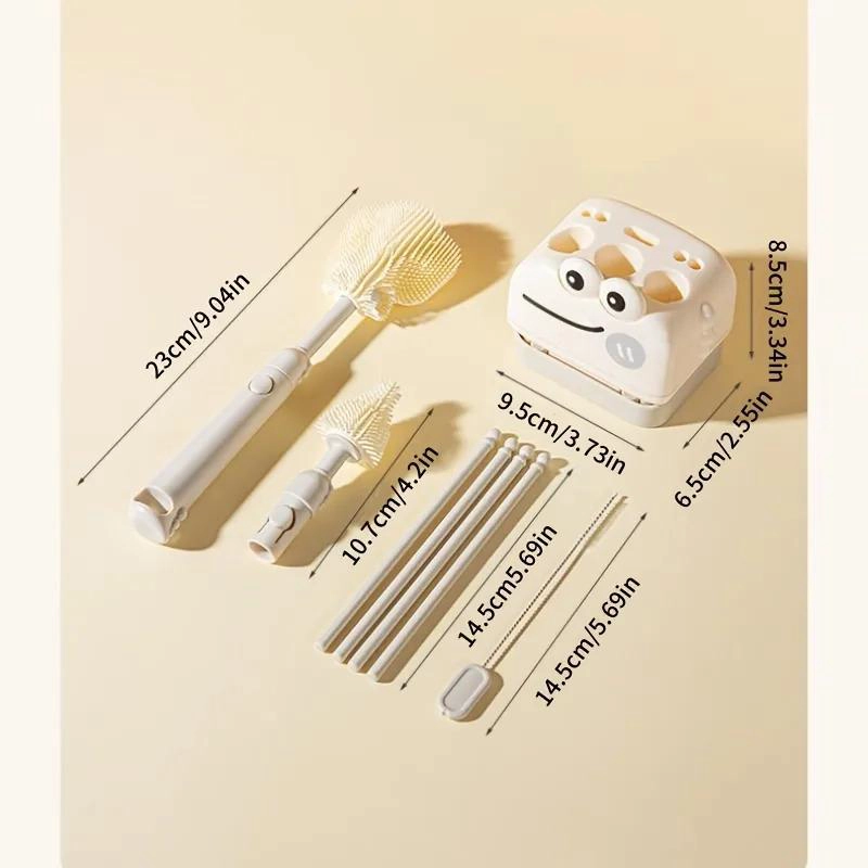 SET DE CEPILLOS GRIS MAMADERA SILICONA CON ESCURRIDOR BEBE - 3