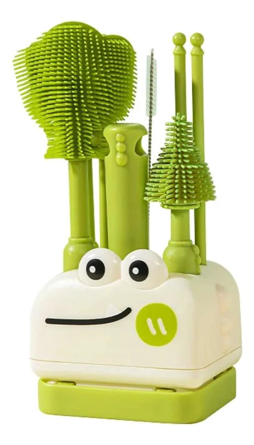 SET DE CEPILLOS VERDE PARA MAMADERA SILICONA CON ESCURRIDOR BEBE - 1