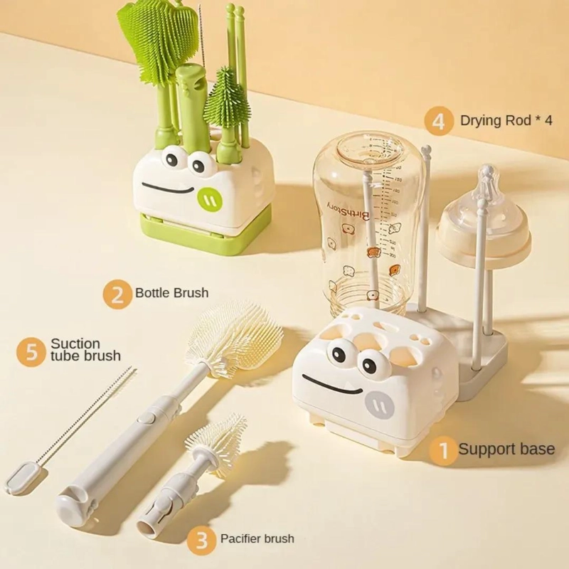 SET DE CEPILLOS VERDE PARA MAMADERA SILICONA CON ESCURRIDOR BEBE - 2